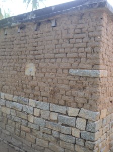 Karnataka2-Adobe walls with granite corner stone  for adequate distribution of load and breaking of vertical joints